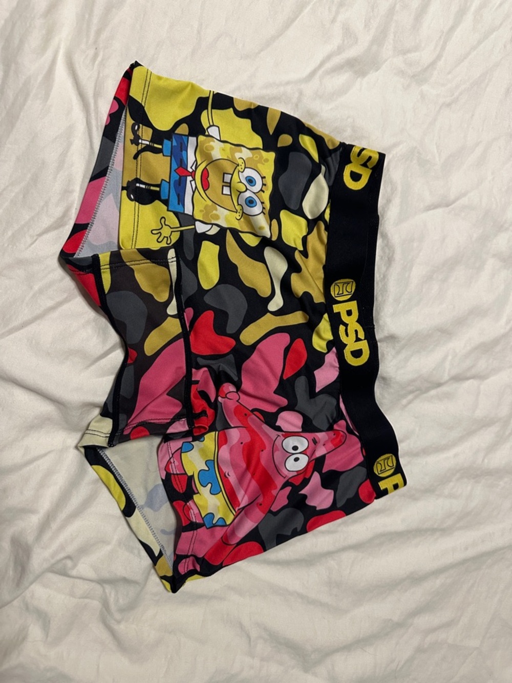 PSD SpongeBob & Patrick Camo Boxer Briefs in Yellow, Pink, Black